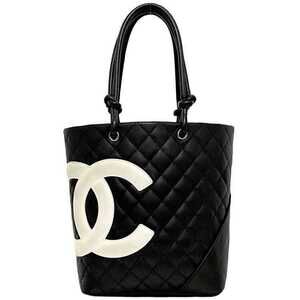 Chanel Tote Bag Black White Cambon Lambskin Coco Mark Logo Shiny